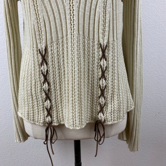 Knit Zone USA Boho Pullover Sweater Natural Rolled Turtleneck Flared Sleeves XL - Picture 4 of 8